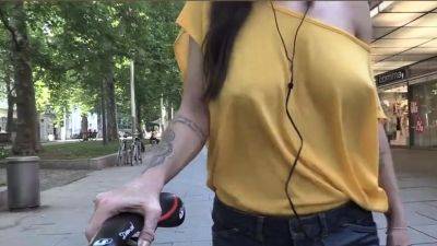 Young euro babe flashing tits outdoors in public space - - drtuber.com